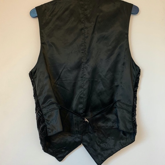 Vintage CACHE Black Beaded Evening Tuxedo Vest Women's Sleeveless sz L 80s Adjus - Picture 6 of 13